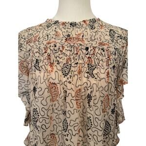 Isabel Marant Étoile Cotton Ruffle Blouse Sleeveless Pleated Semi Sheer - 34